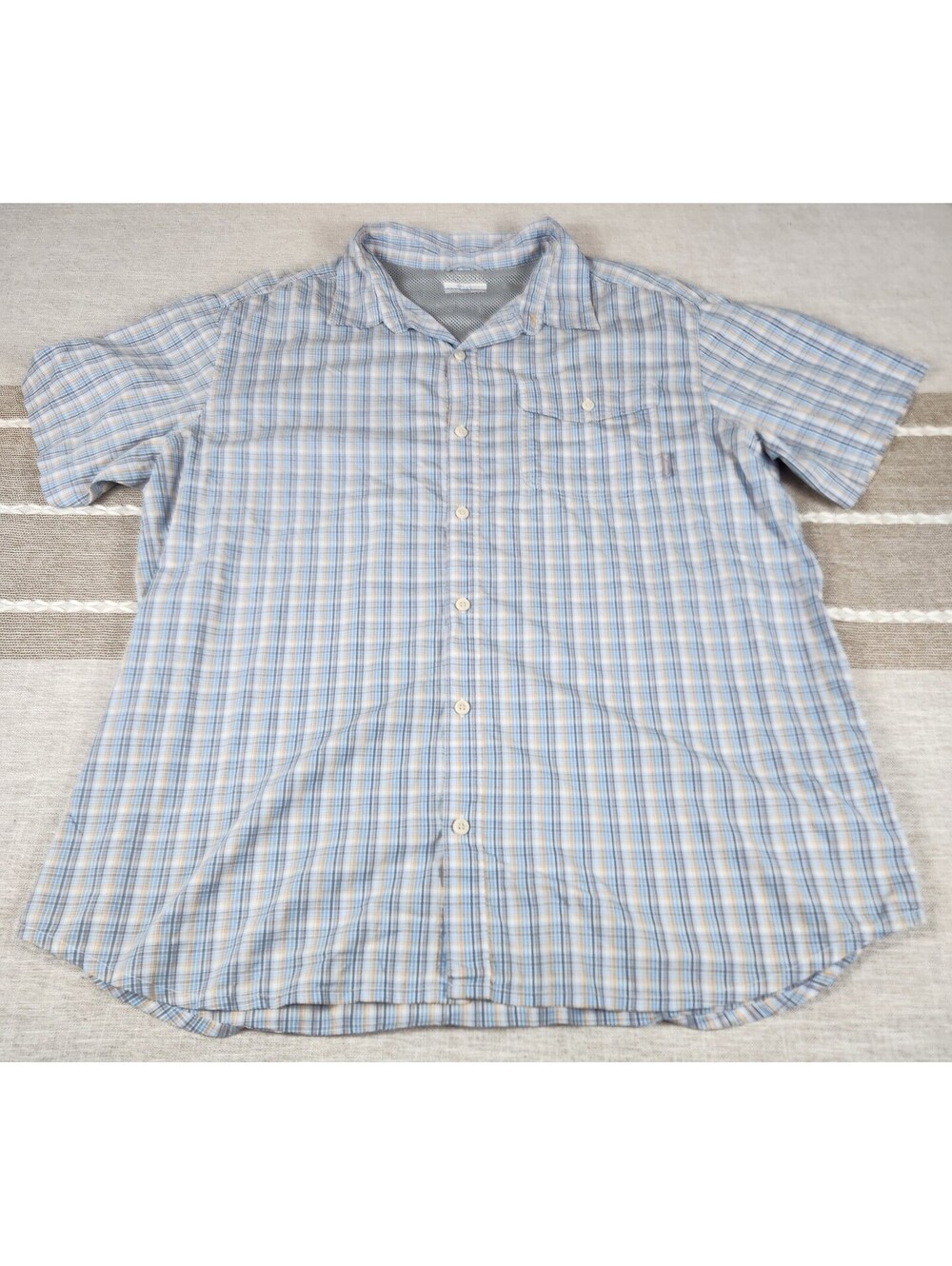 Columbia Men's Blue Plaid Button Up Short Sleeve Shirt Outdoor Size XXL
